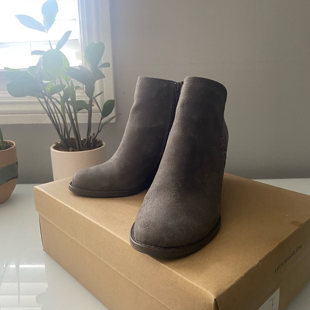 Lucky Brand Gray Suede Ankle Booties